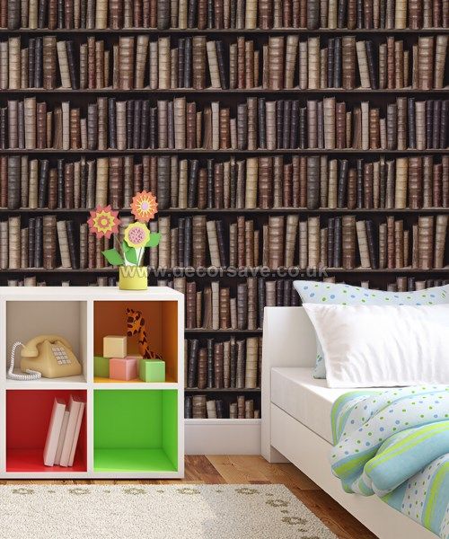 Muriva Bookcase Wallpaper F92328. Feature Book Shelf Shelves Case Library Study eBay