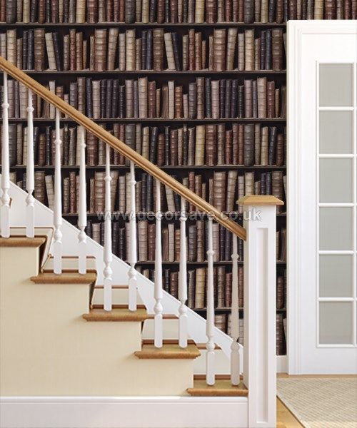 Muriva Bookcase Wallpaper F92328. Feature Book Shelf Shelves Case Library Study eBay