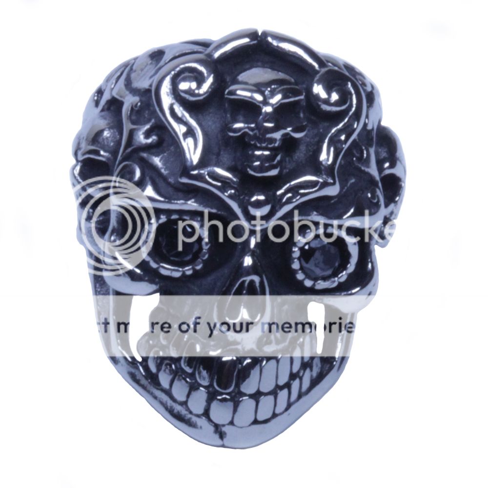 USA Seller Men's Silver Stainless Steel Skull Harley Biker Ring Size 8 14 SR42