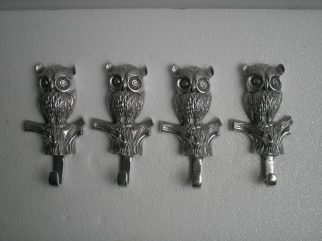 metal owl hooks lot of 4 pcs sculpture statue figurene .