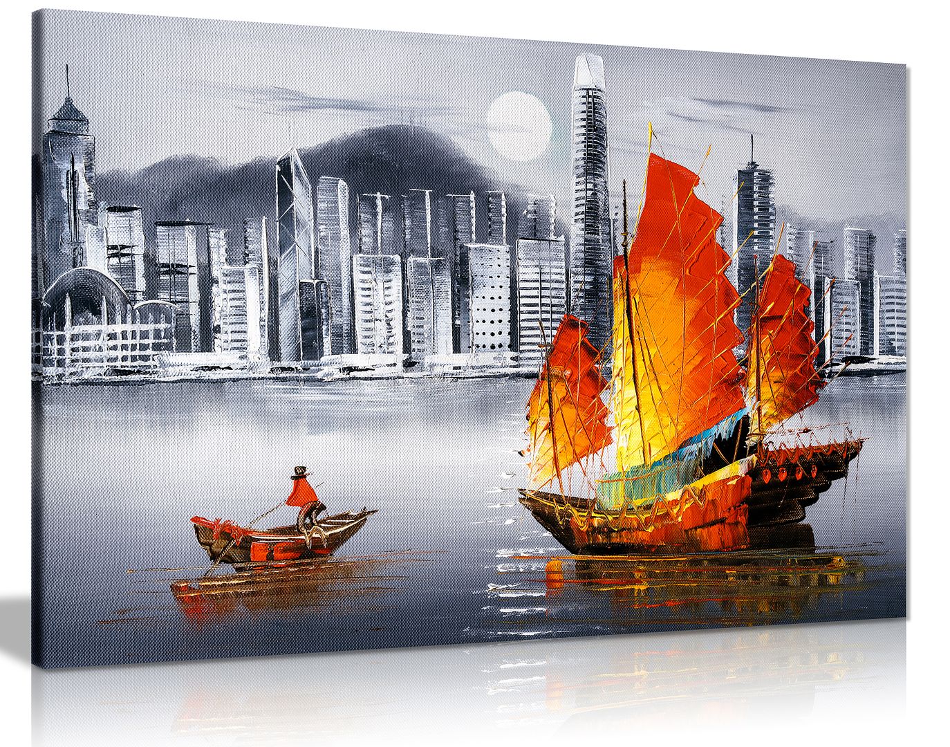 Hong Kong Harbour Boat Oil Painting Canvas Wall Art ...