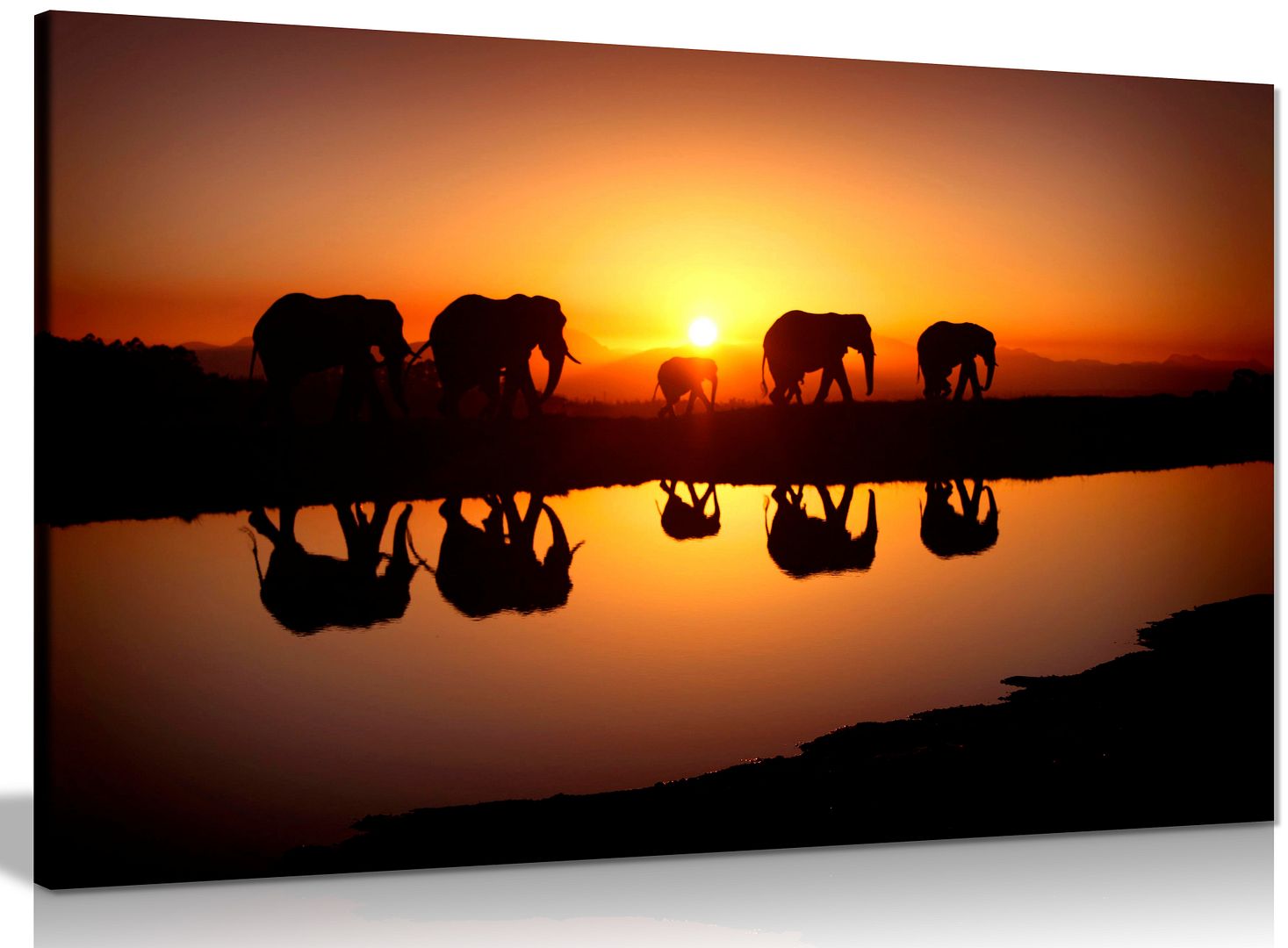 African Sunset Elephants Nature Wildlife Canvas Wall Art Picture Print ...