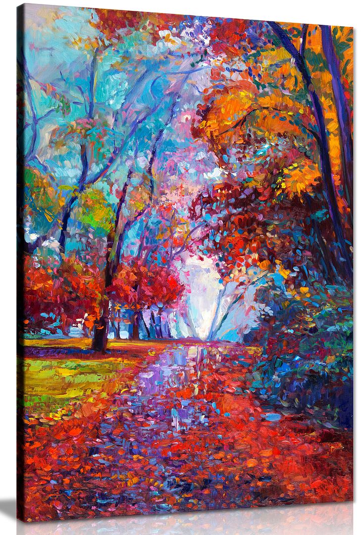 Abstract Contemporary Painting Autumn Forest Canvas Wall Art Picture ...